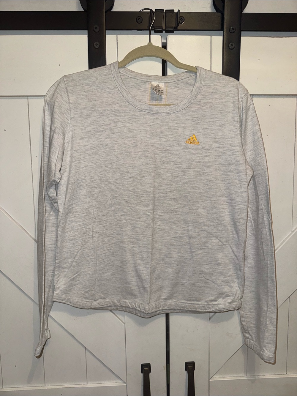 adidas Light Heather Gray Crew Sweatshirt with Gold Logo